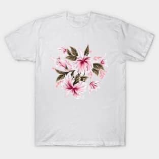 Hibiscus Butterflies - Khaki Green Pink T-Shirt